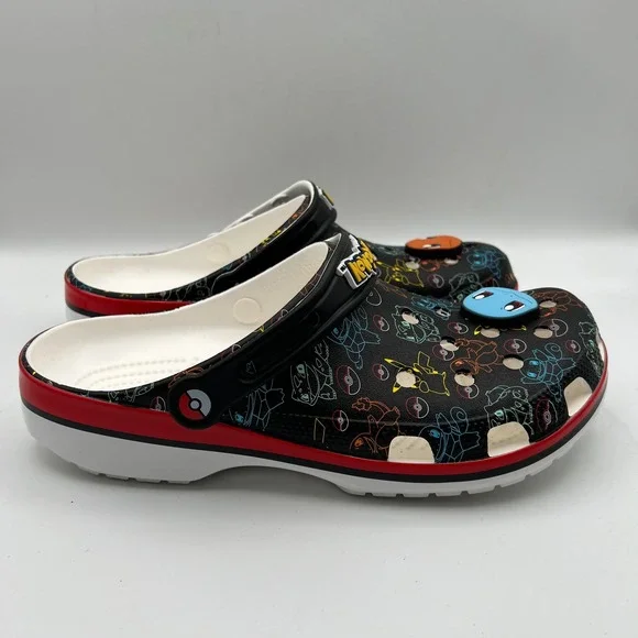 Crocs Pokemon Classic Clog Mens sz 11 Black Multi Color Character Print Jibbitz - Picture 2 of 8